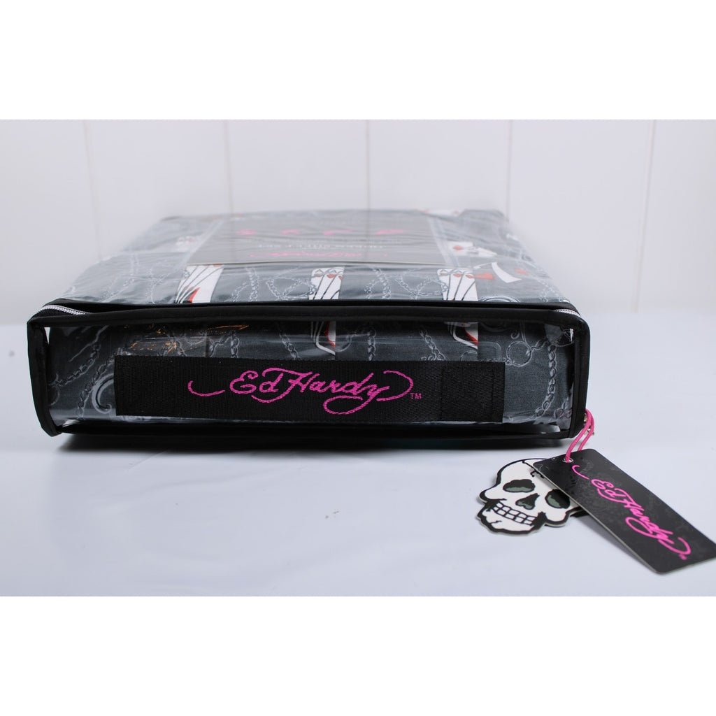 Ed Hardy 6 piece Queen Sheet Set Grey w/Cards &Tattoo Print with 4 Pillowcases