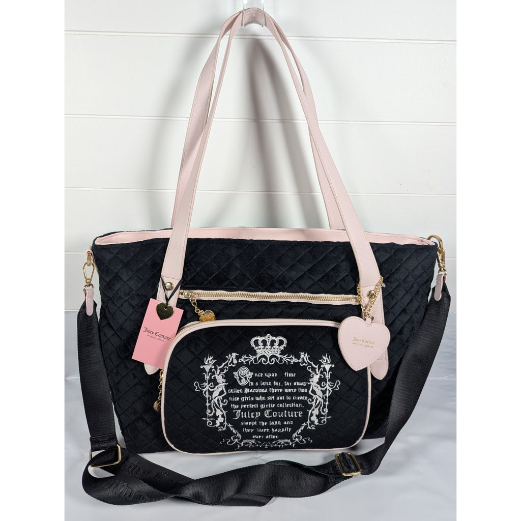 Juicy Couture Juicy Tale Weekender Tote Bag Black Pink Quilted Bow Bag Y2K NWT