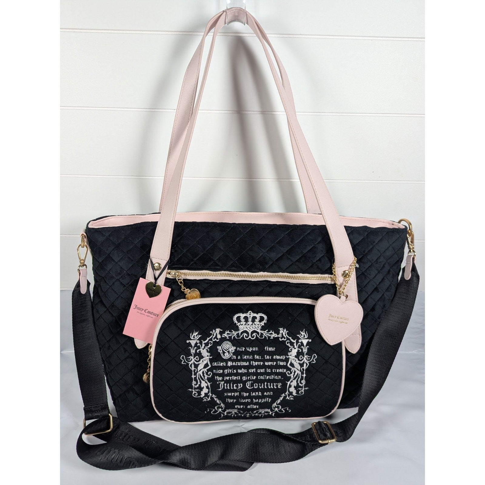 Juicy Couture Juicy Tale Weekender Tote Bag Black Pink Quilted Bow Bag Y2K NWT