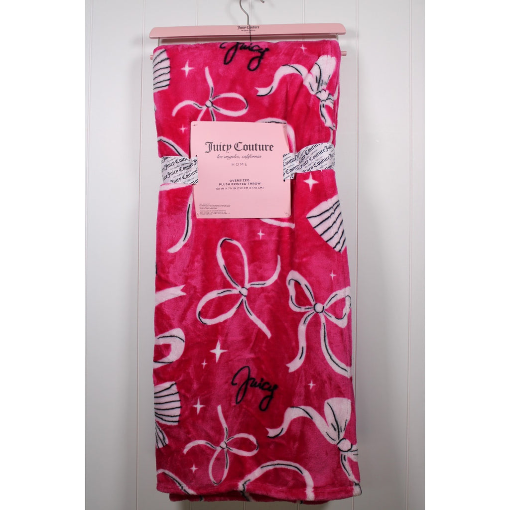 Juicy Couture 60" x 70" Pink Plush Throw Blanket, Bows - OVERSIZED