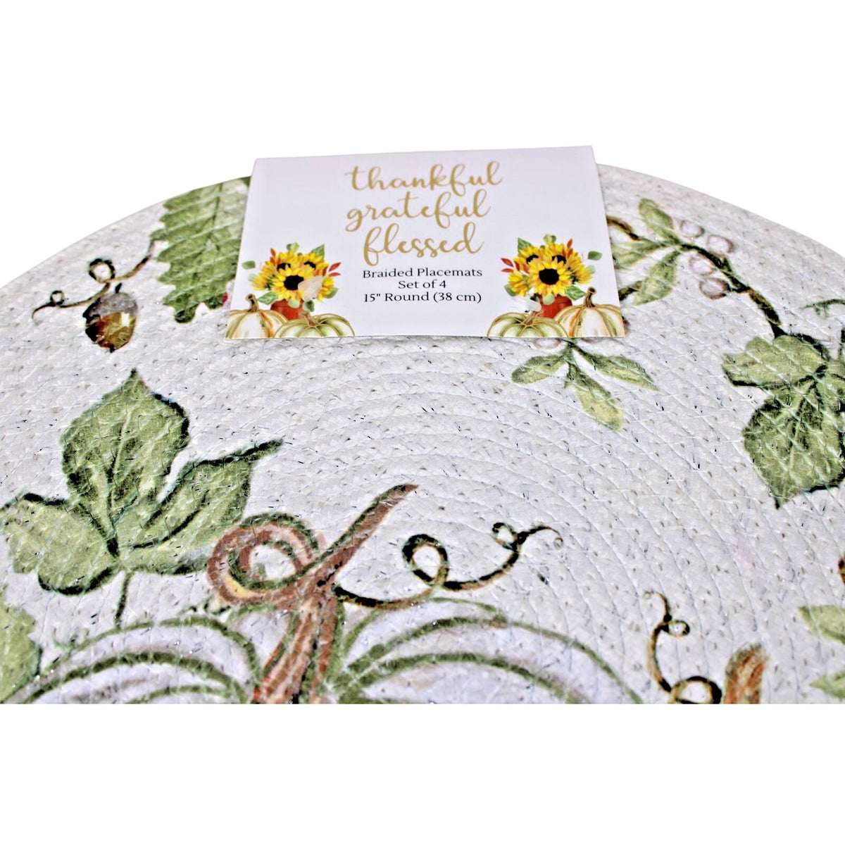 Pumpkins Thanksgiving Fall Harvest Braided Fabric Round Placemats Set of 4 -15"