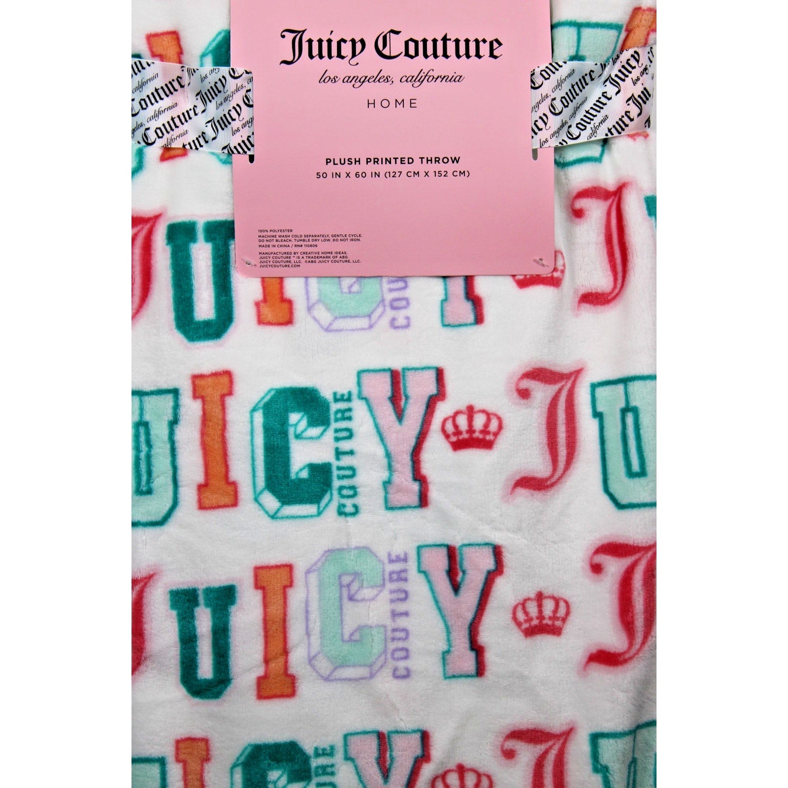 JUICY COUTURE PLUSH PRINTED THROW 50" X 60" JUICY COUTURE with CROWNS