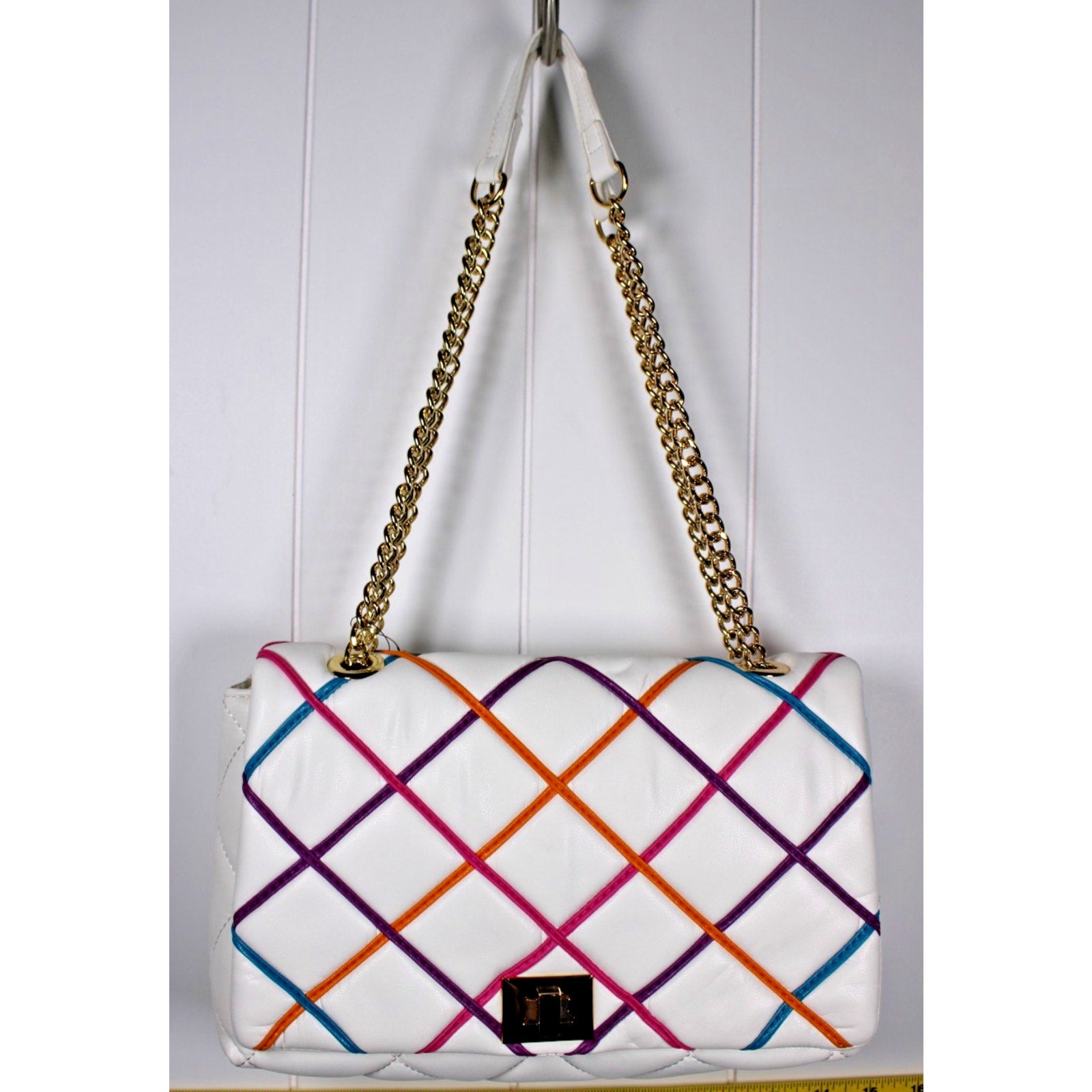 I.N.C. AJAE Flap Crossbody Soft Quilted Vanilla Multi w/ Dual Use Handle
