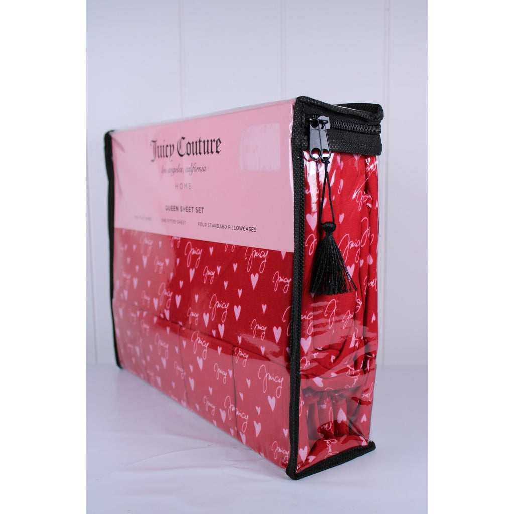 Juicy Couture Queen 6psc Bed Sheet Red, Juicy Logo, Hearts