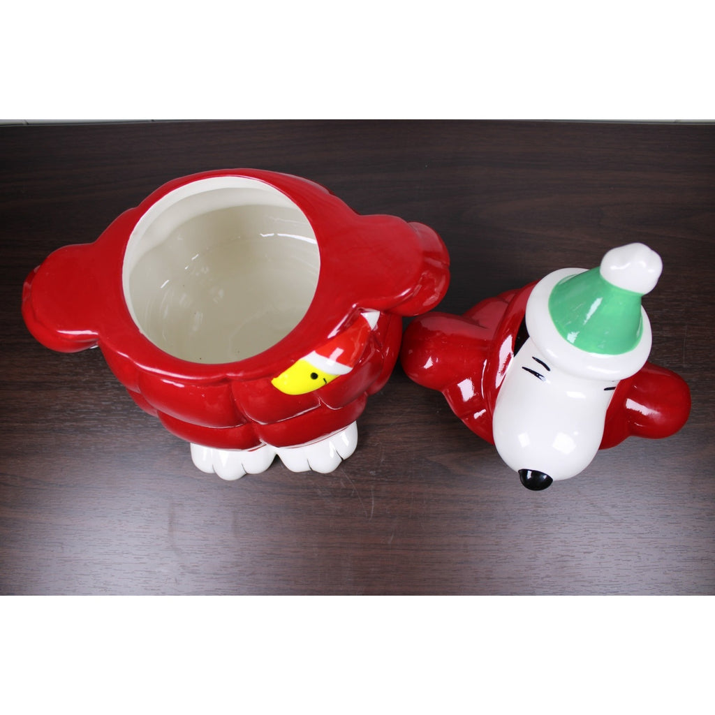 NEW Peanuts Snoopy Red Puffer Jacket Woodstock Cookie Jar Canister Christmas