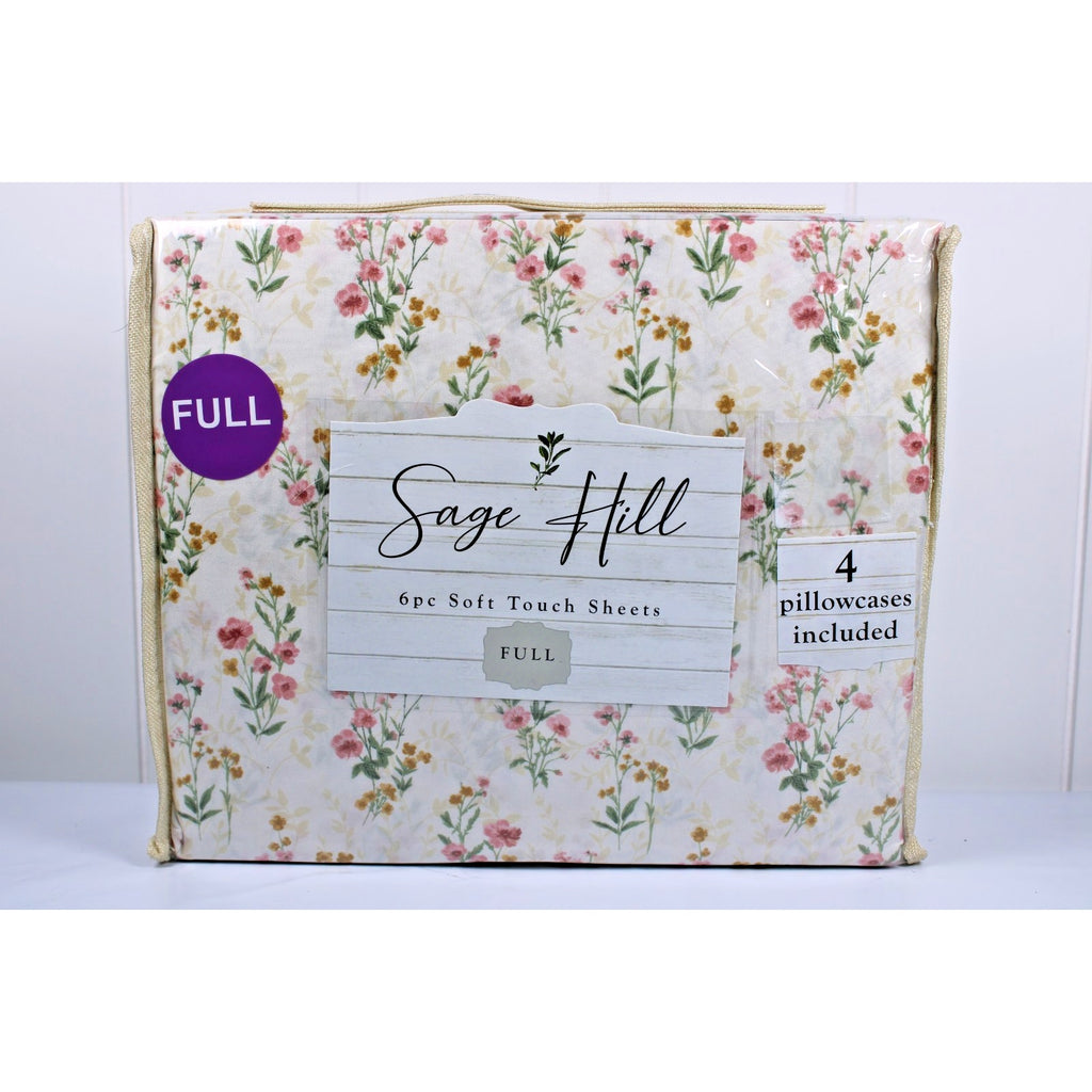 Sage Hill Full Light Tan Sheet Set 6 Piece Soft Touch Floral Print