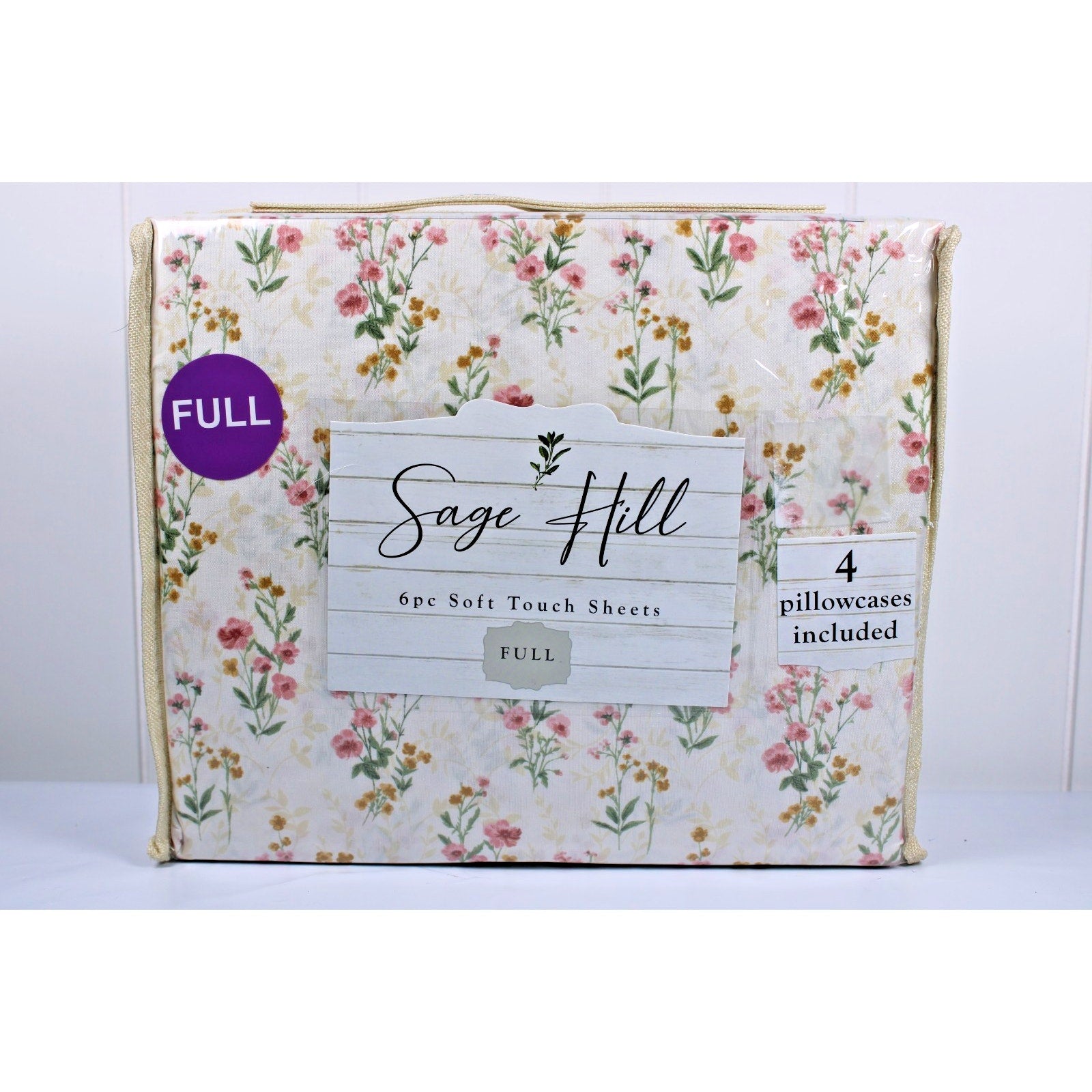 Sage Hill Full Light Tan Sheet Set 6 Piece Soft Touch Floral Print