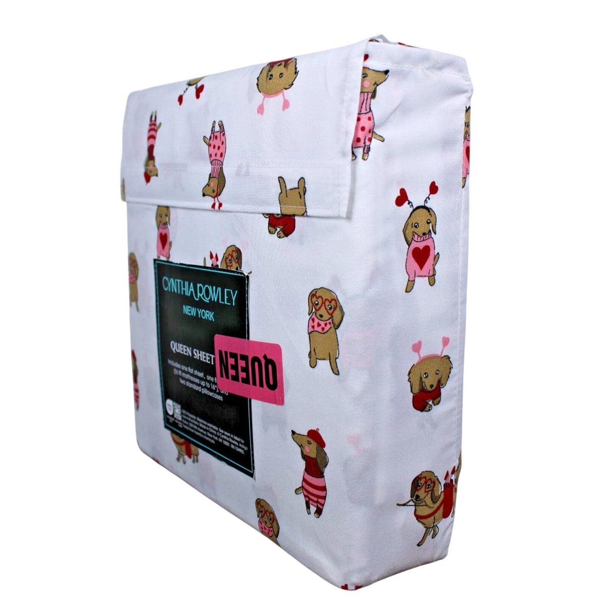 CYNTHIA ROWLEY Queen Sheet Set Weenie Dogs Valentines Hearts DACHSHUND