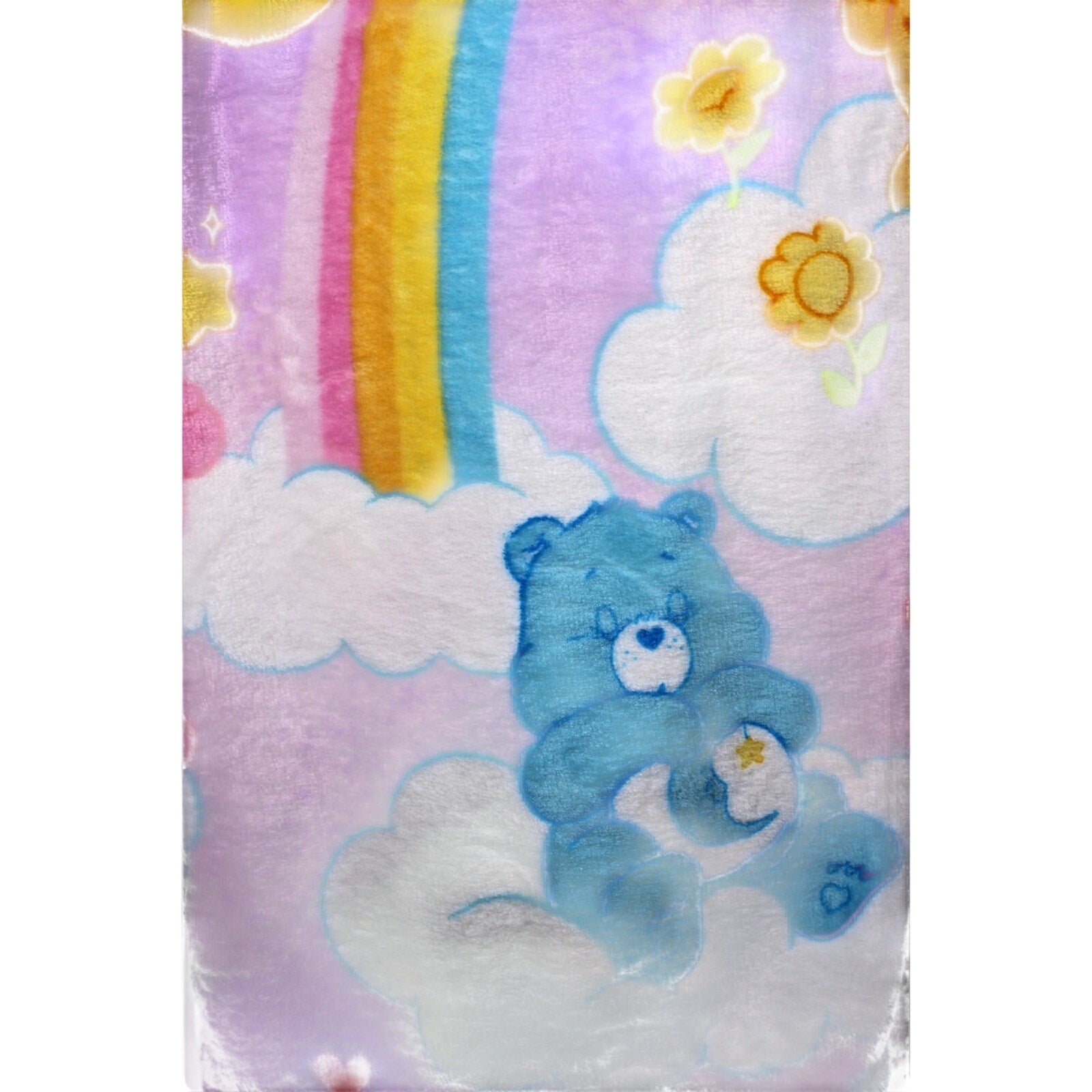 Care Bears Soft Throw Blanket Smiley Suns Rainbows Flowers and Clouds 50” X 70”