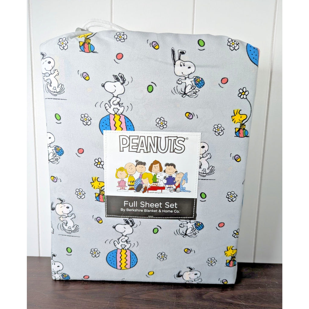 Peanuts Snoopy Easter Egg Bunny FULL size Sheet Set Soft Gray NEW
