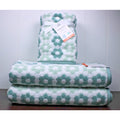 4pc CARO Home (2) Bath (2) Hand Towels Dark Sage, Daisies 100% Cotton, Quick Dry