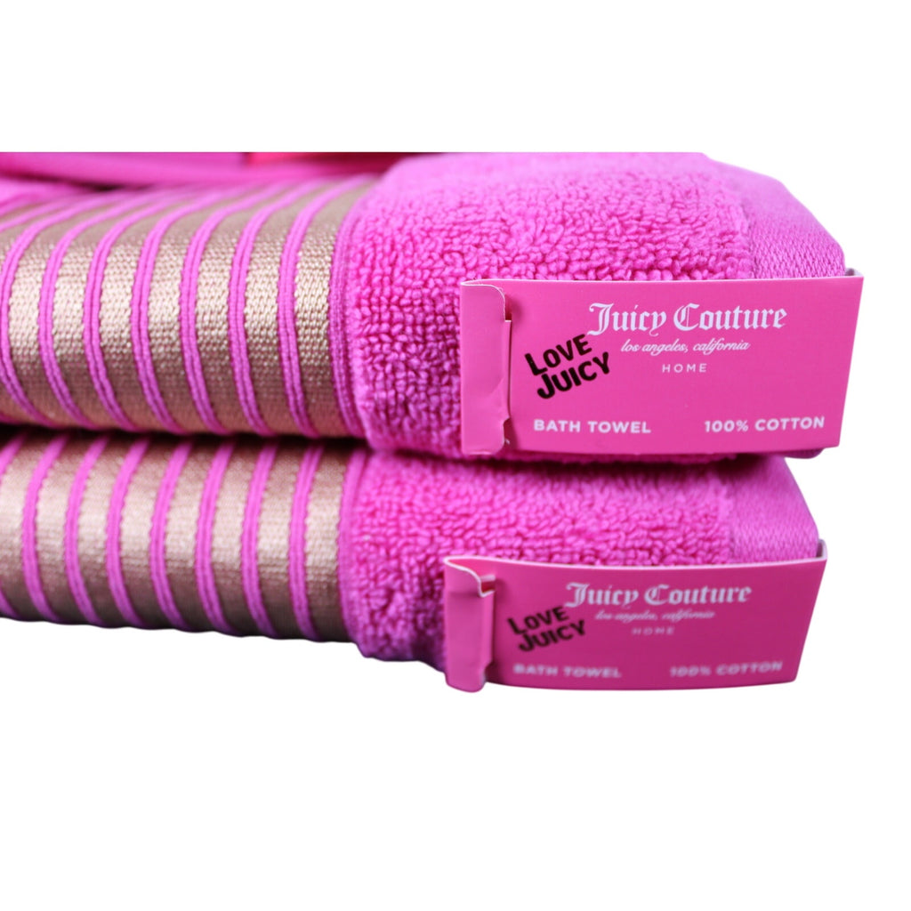 Juicy Couture Towels Pink With Gold Stripes 3psc. 2 Towels, 1 Hand Towel