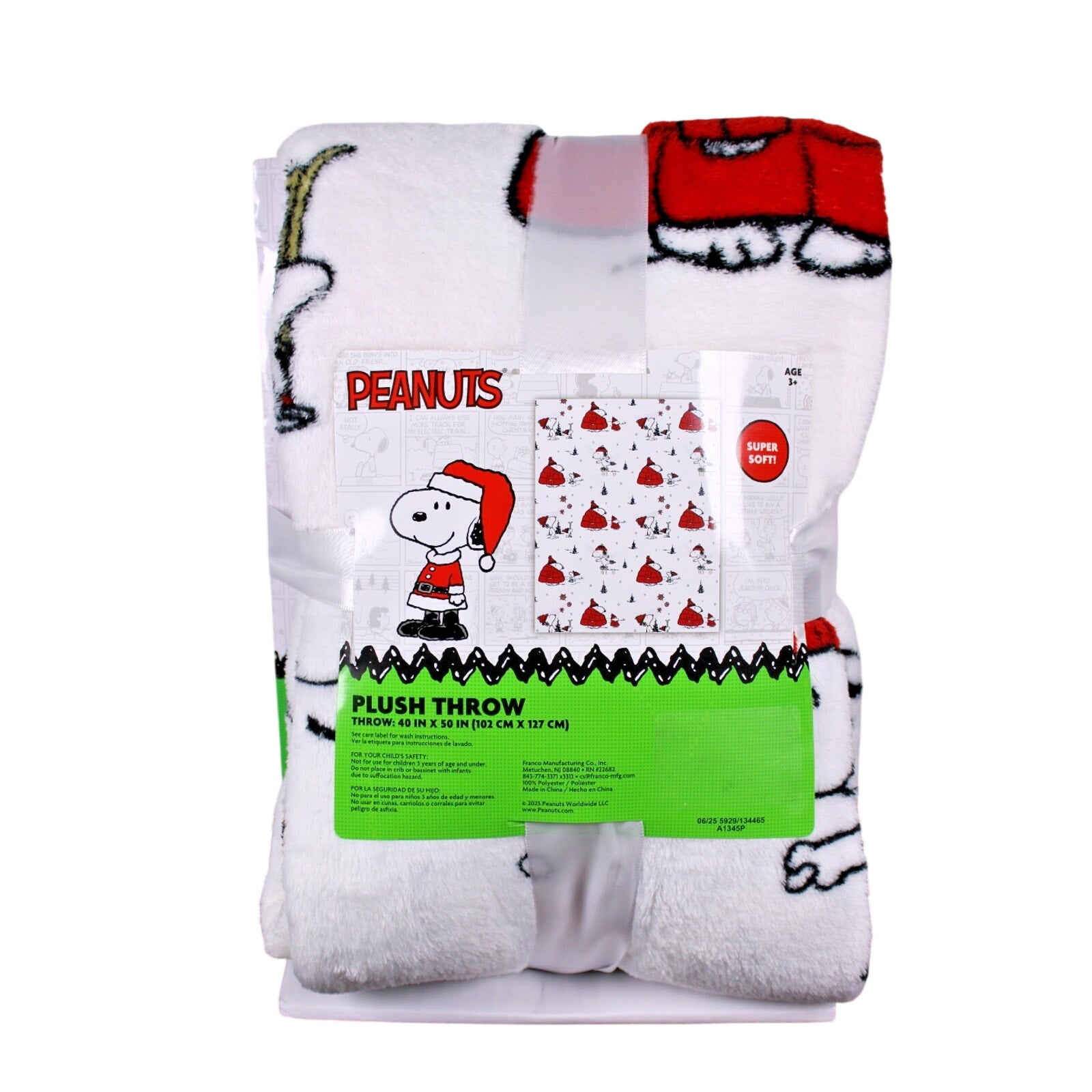 Peanuts Plush Pillow & Throw Set Snoopy in PJ's & Red Puffer Jacket 40x50Blanket