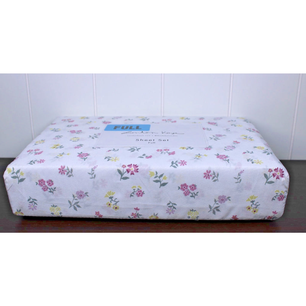London Kaye Pink & Yellow Flower Garden Soft Brushed Full Sheet Set NEW