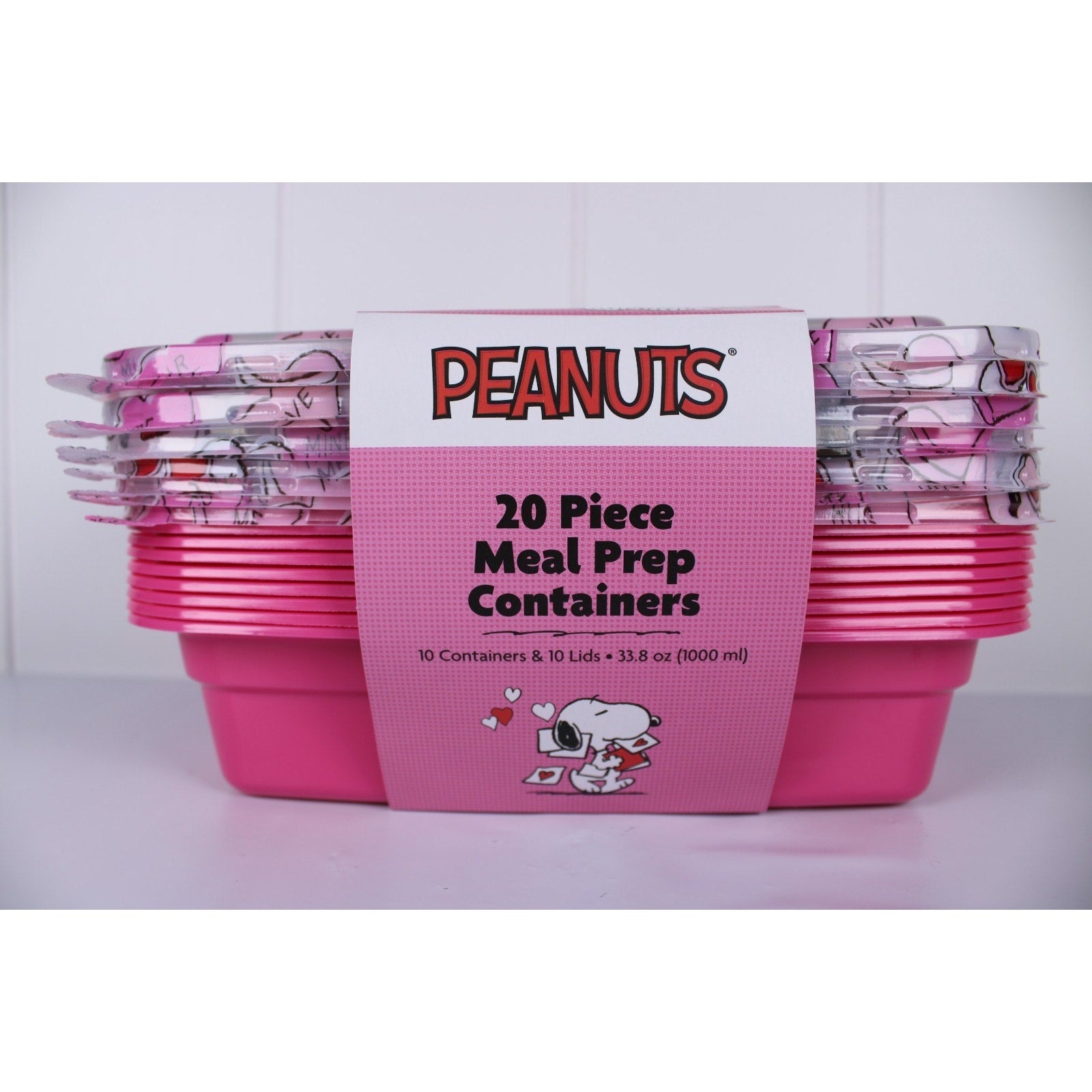 Peanuts Snoopy 20 Piece Meal PreP Food Storage Containers Valentine's Day Pink