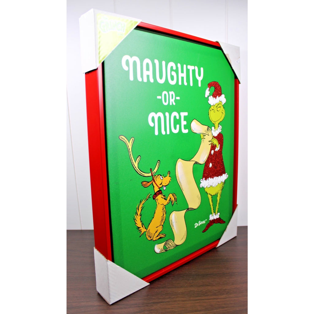Grinch and Max Naughty -or- Nice Canvas Wood Framed Picture Art Wall Decor