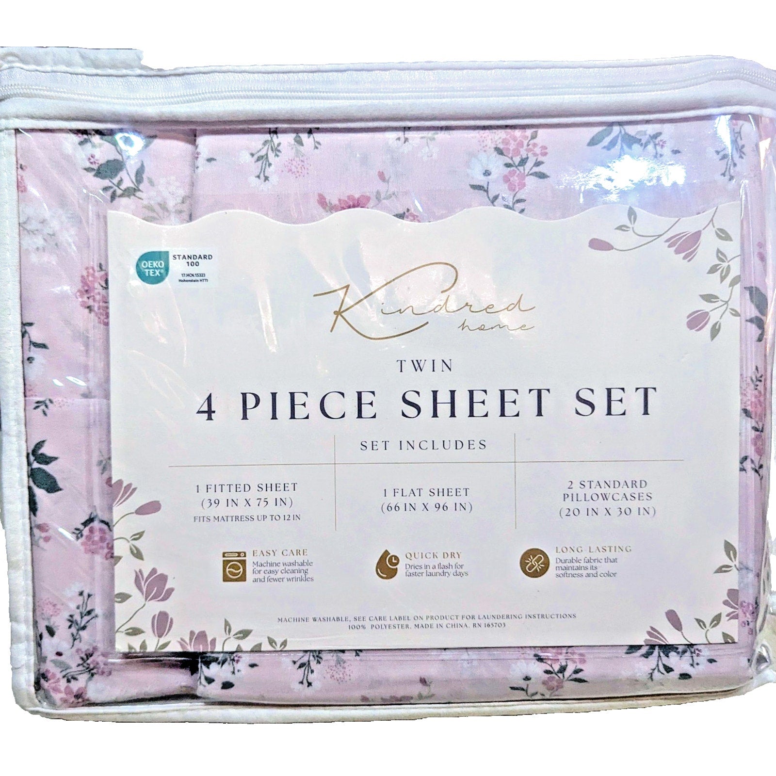 KINDRED HOME 4 PIECE PURPLE FLORAL DESIGN TWIN SHEET SET 1 EXTRA PILLOWCASE