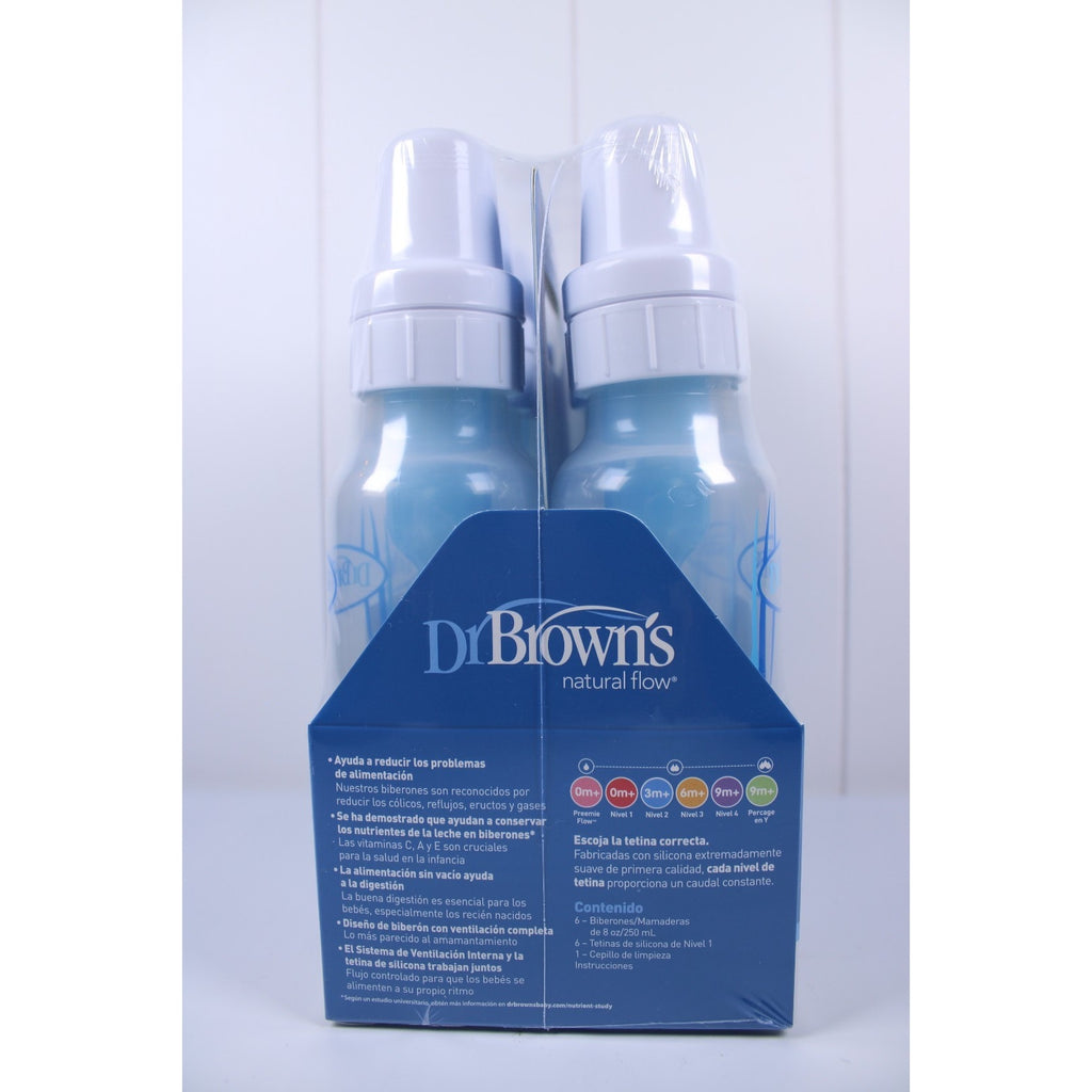 Dr Brown's Natural Flow 6-Pack Narrow - 8oz, Blue