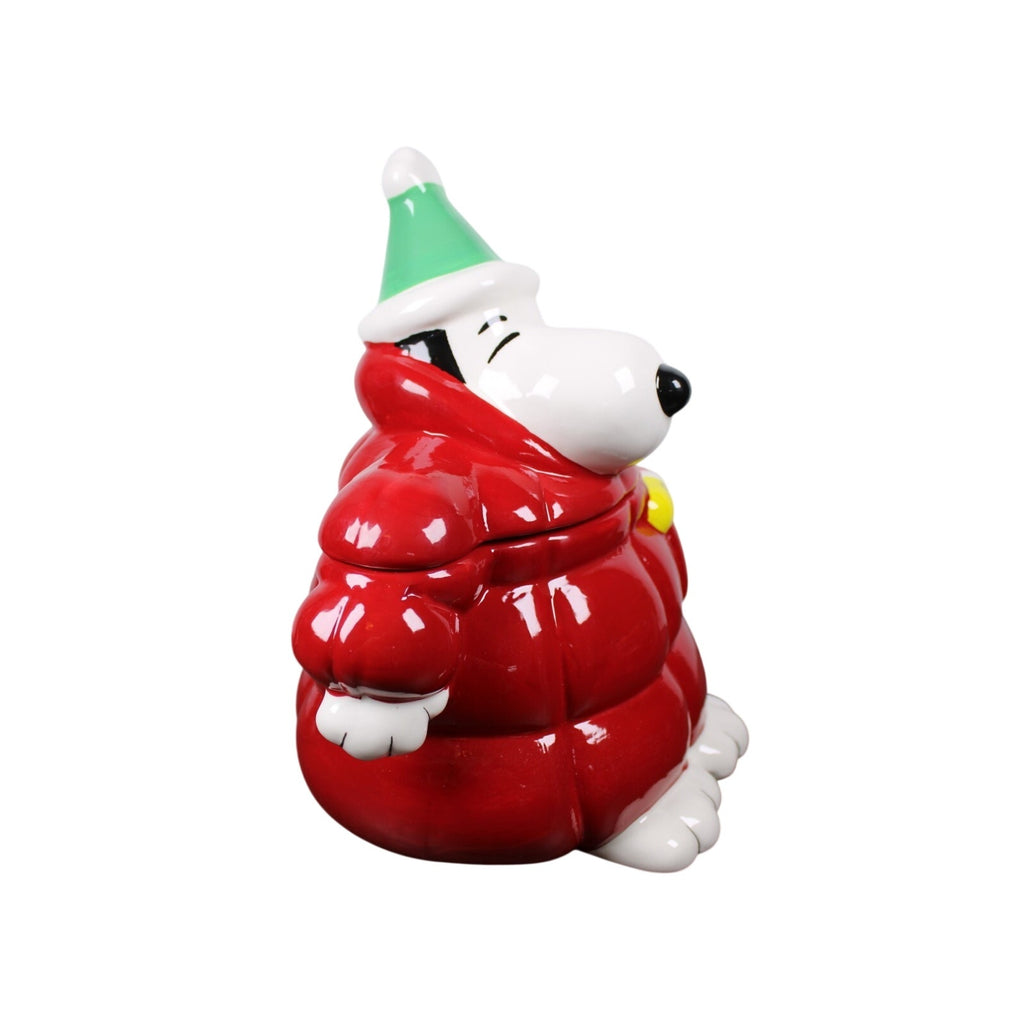 NEW Peanuts Snoopy Red Puffer Jacket Woodstock Cookie Jar Canister Christmas