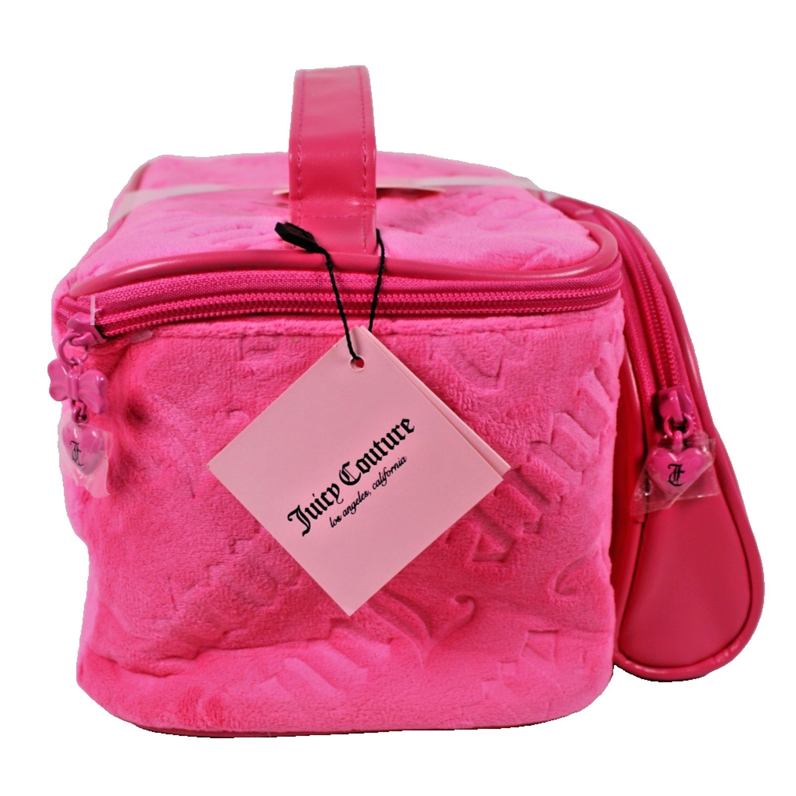Juicy Couture Embossed Cosmetic Makeup Travel Bag 2 piece set w/toiletry bottle