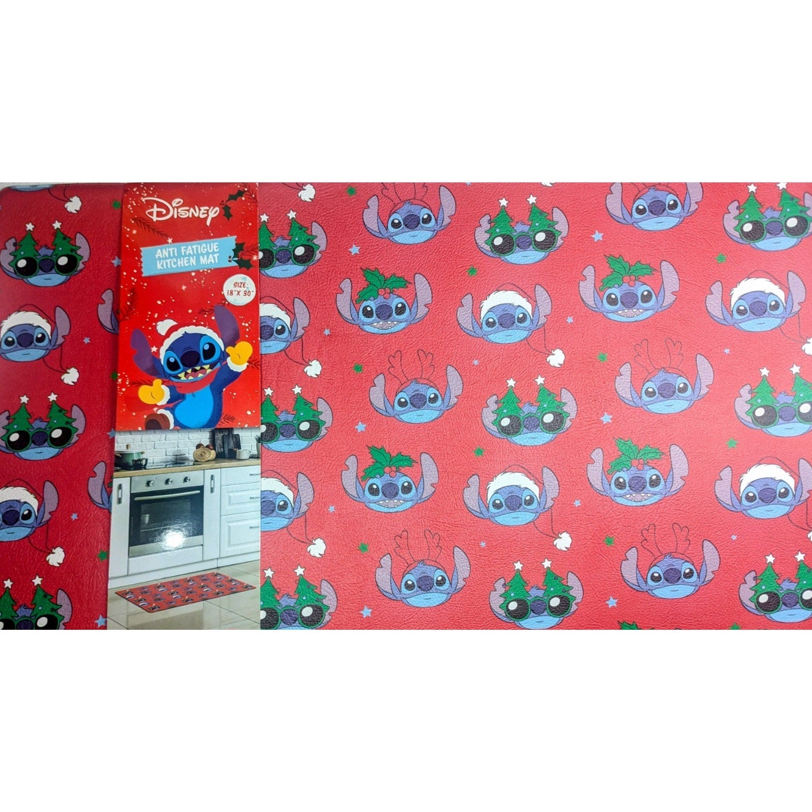 Disney Stitch Anti Fatigue Kitchen Mat 18 X 30” Christmas Tree Santa Hat NEW
