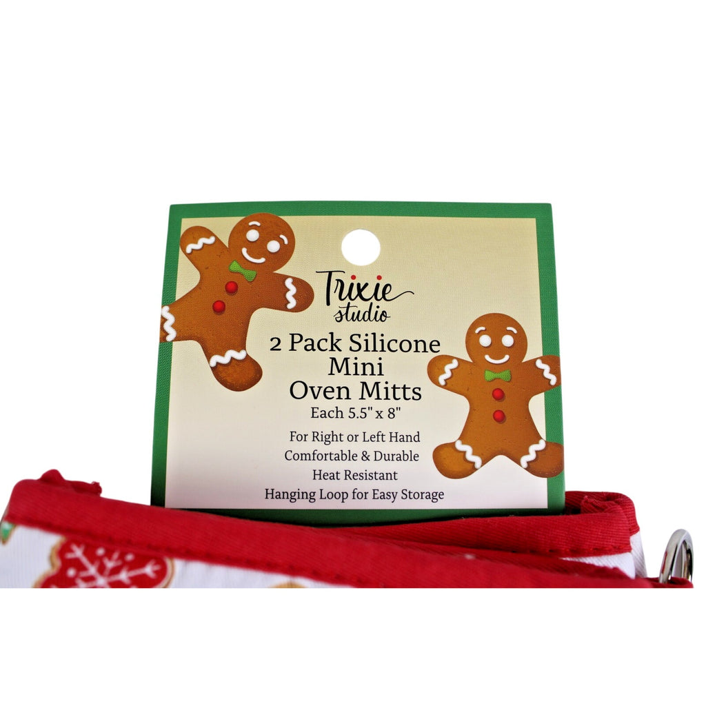 Christmas Gingerbread Kitchen Mini Oven Mitt Set of 2 - Silicone Grip