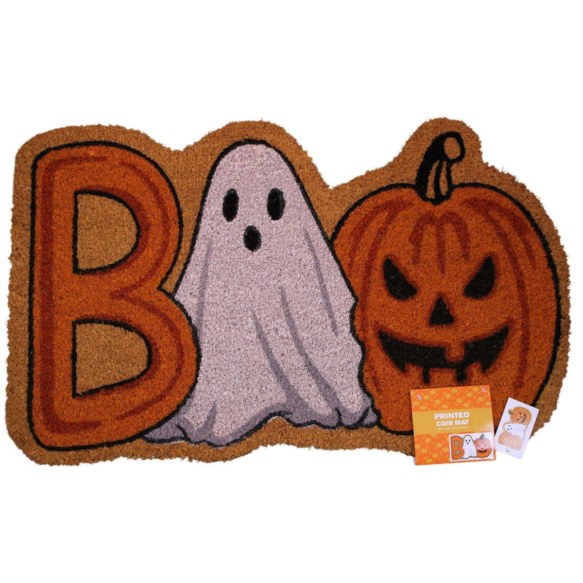 BOO SHAPED HALLOWEEN COIR DOOR MAT 20” X 32” Ghost Jack-O-Lantern Non-slip