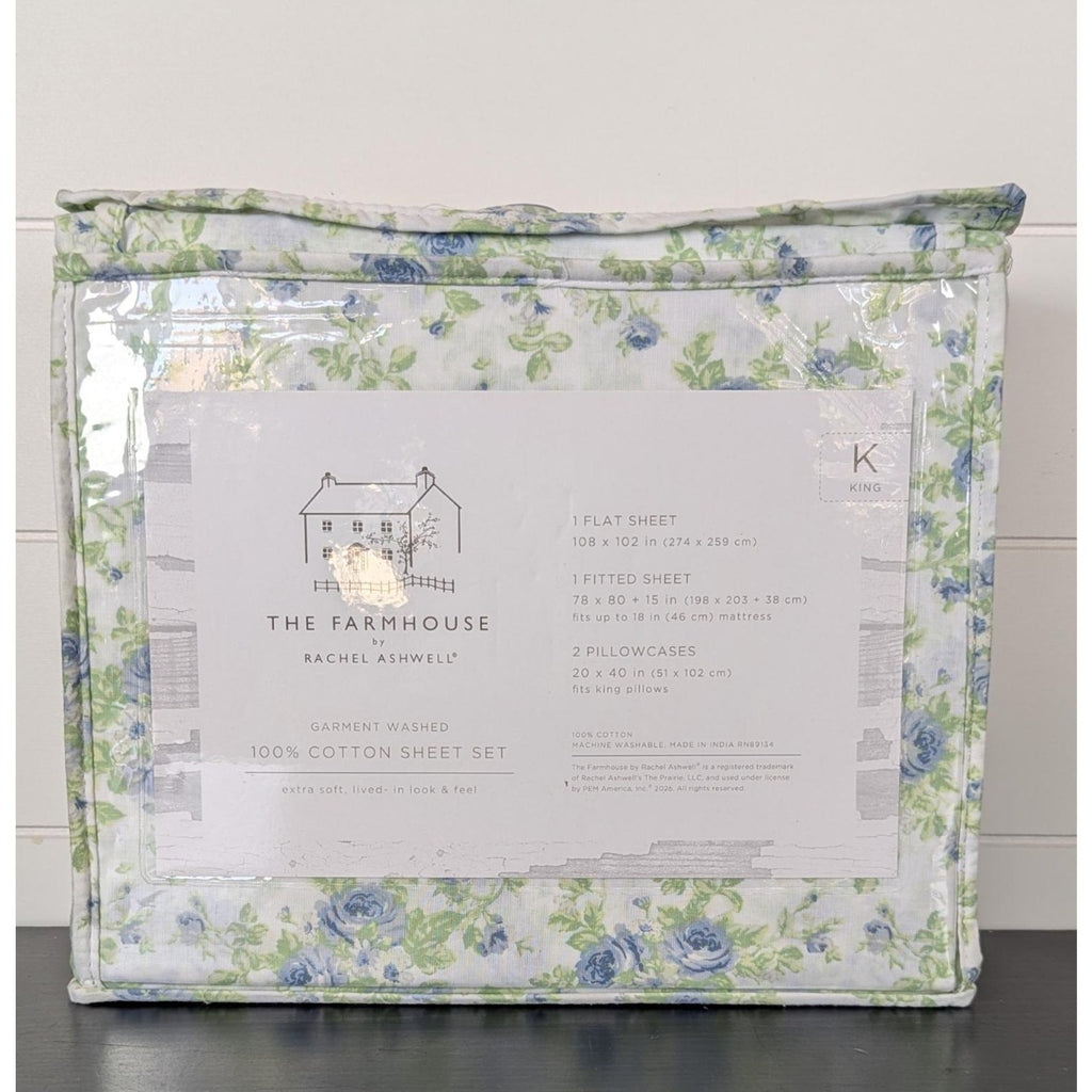 The Farmhouse Rachel Ashwell Blue Floral King Sheet Set Blue Green