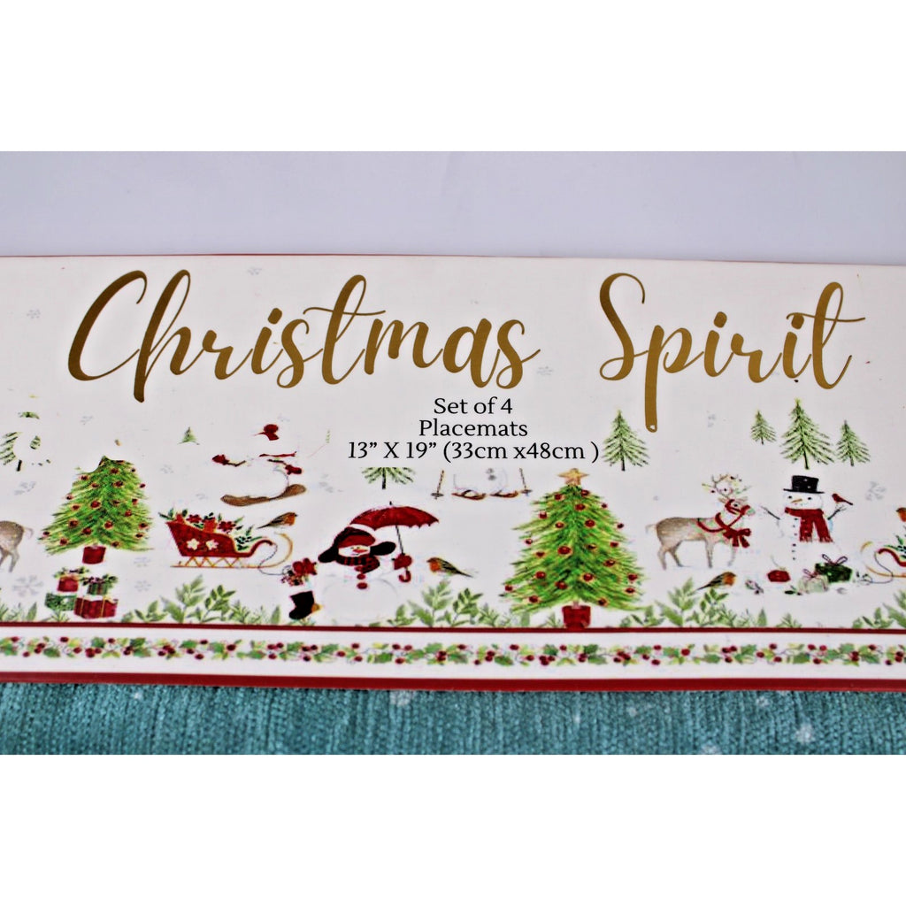 Set of 4 Christmas Tree Winter Deer Reindeer Snow Placemats 13x19 Handcrafted
