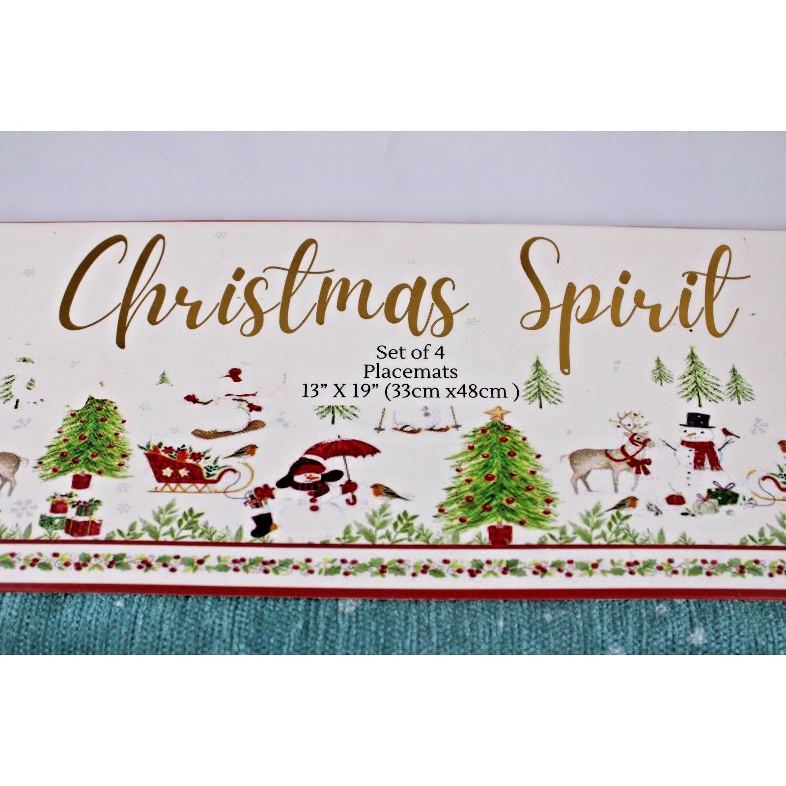 Set of 4 Christmas Tree Winter Deer Reindeer Snow Placemats 13x19 Handcrafted