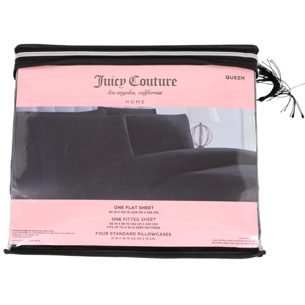JUICY COUTURE Black QUEEN 6psc Sheet Set New