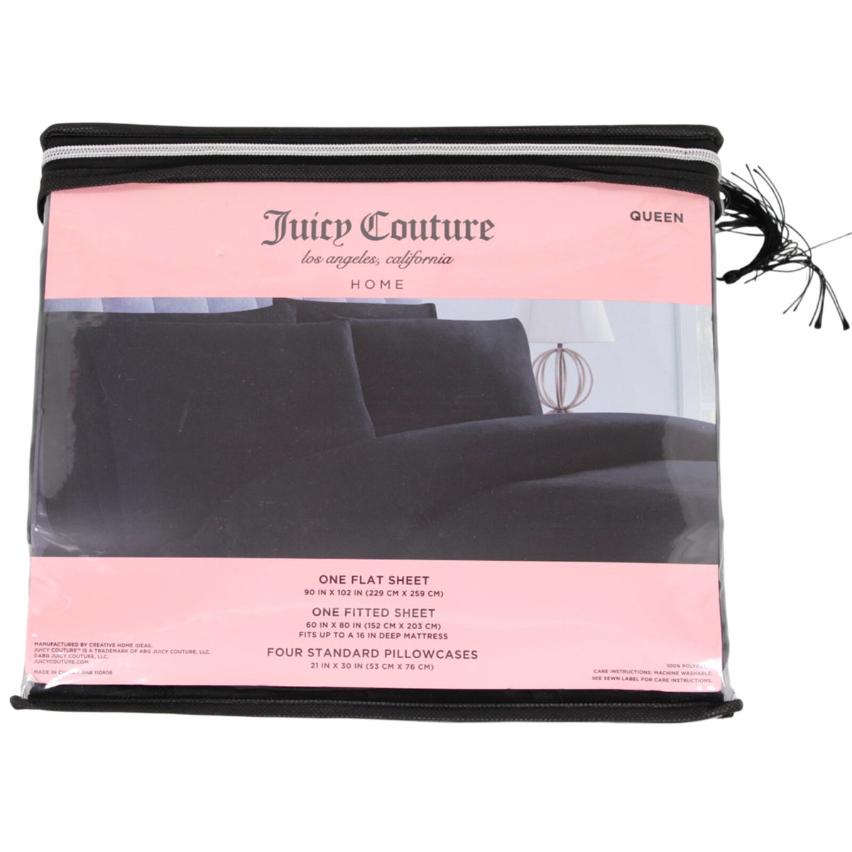 JUICY COUTURE Black QUEEN 6psc Sheet Set New
