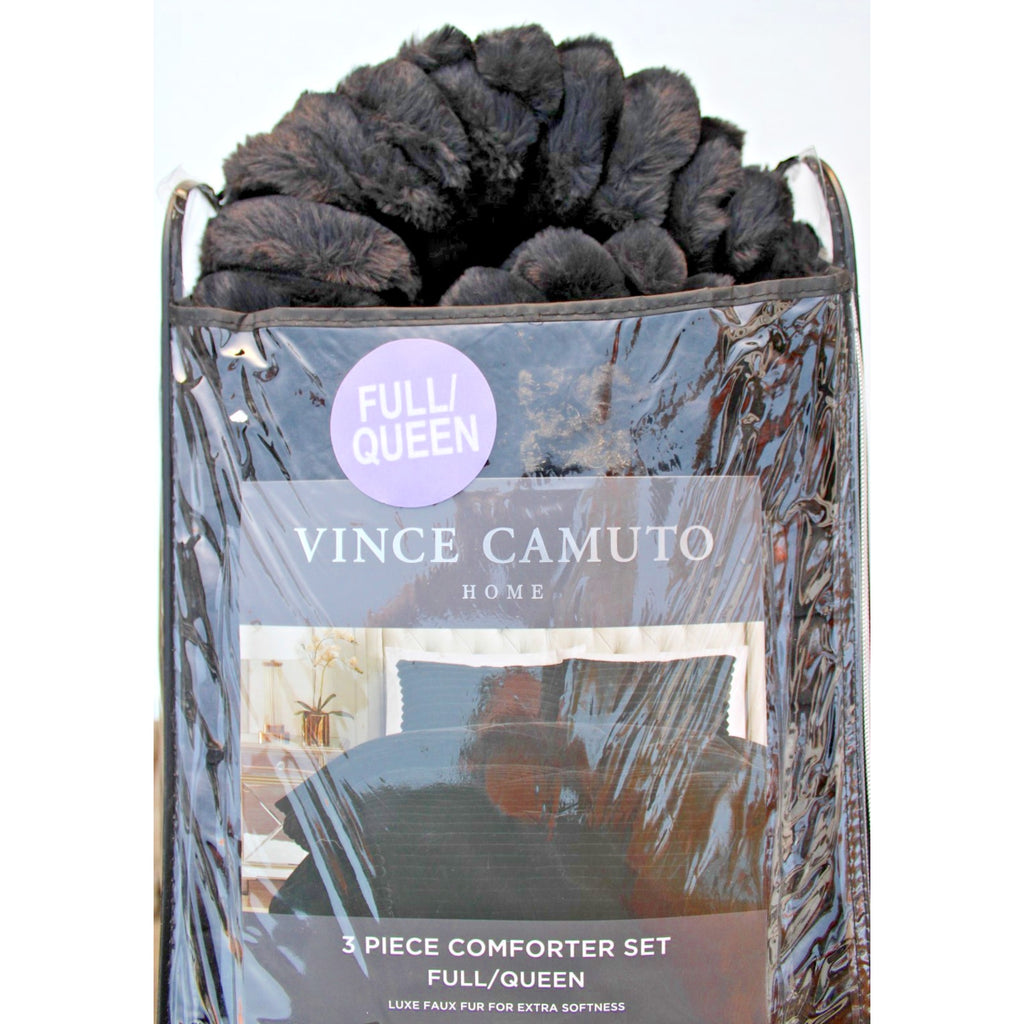 Vince Camuto Home 3 Piece Comforter Set Full/Queen Luxe Faux Fur - Extra Soft