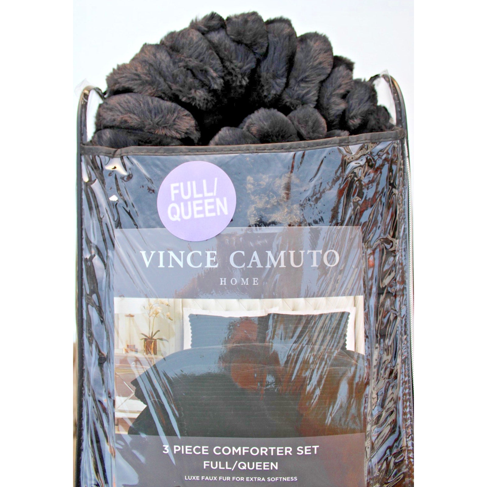 Vince Camuto Home 3 Piece Comforter Set Full/Queen Luxe Faux Fur - Extra Soft