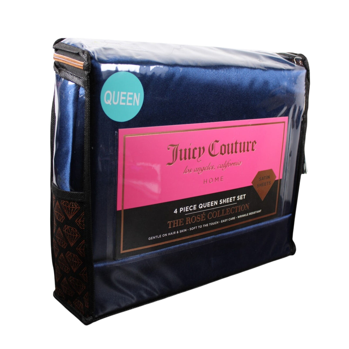 Juicy Couture Royal Blue Satin 4pc QUEEN Sheet Set Easy Care Soft Sleek Smooth