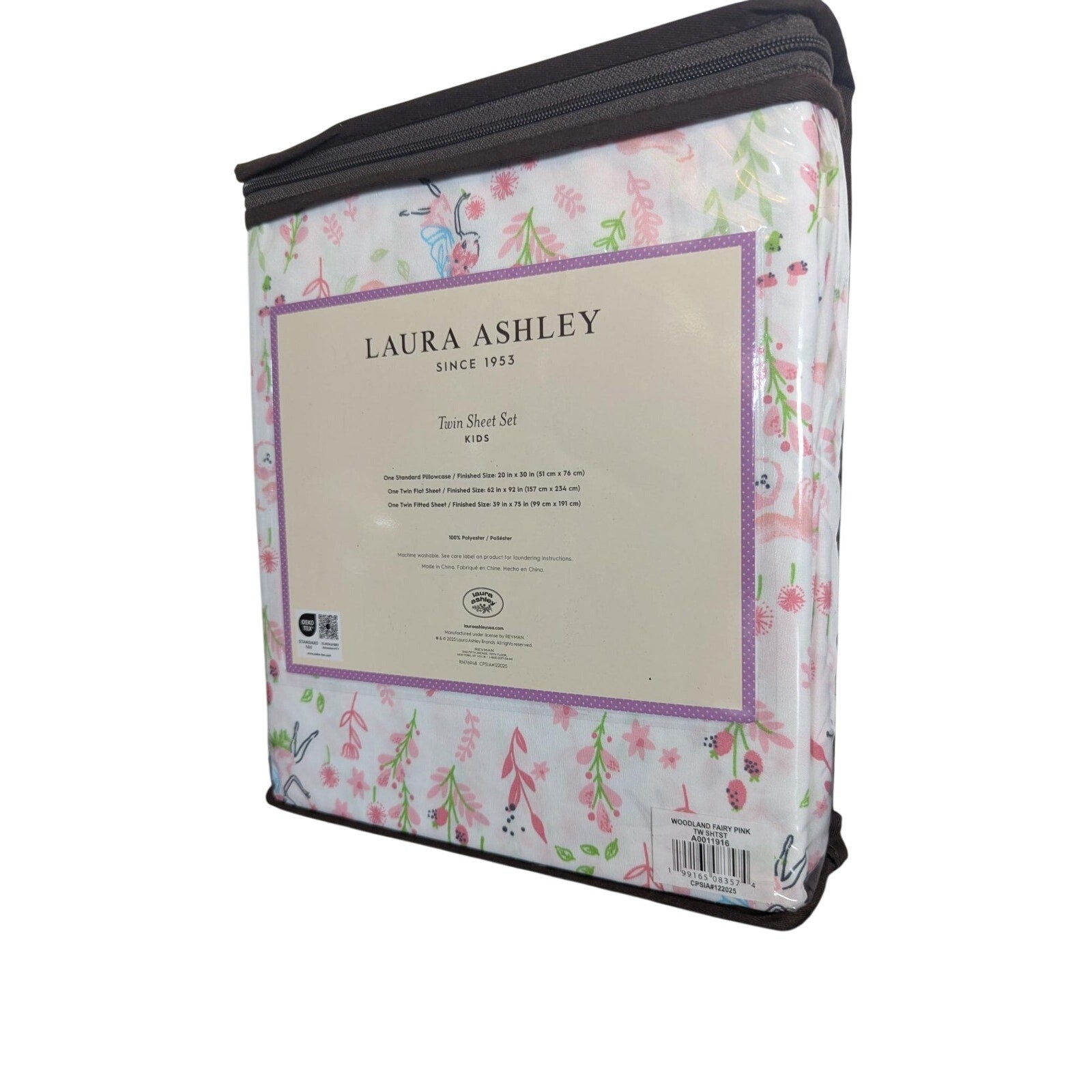 LAURA ASHLEY Spring Animal Flowers "Fairy Pink” 3- pc TWIN Sheet Set