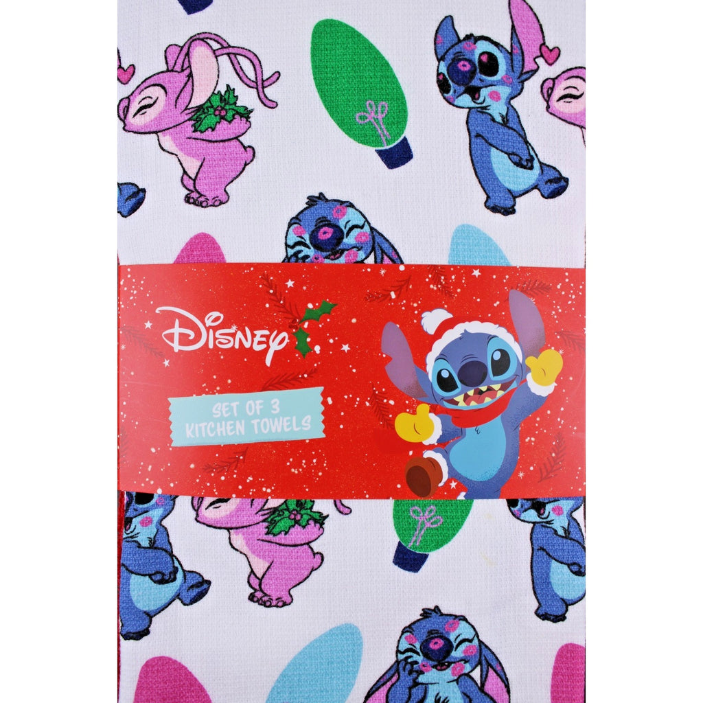 Disney Angel & Stitch Christmas Light Bulbs Holiday 3 Pack Kitchen Towels 16x26