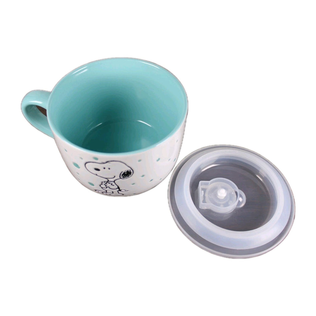 Peanuts Snoopy Microwave Soup Ramen Bowl Mug Vent Lid 25 oz Aqua Teal Turquoise