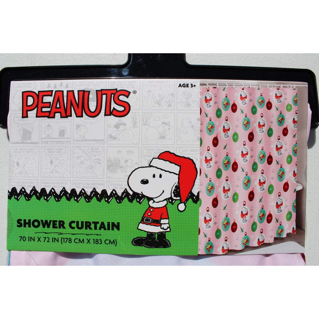 Peanuts Snoopy & Woodstock Christmas Ornaments Shower Curtain PINK 70x72 NEW