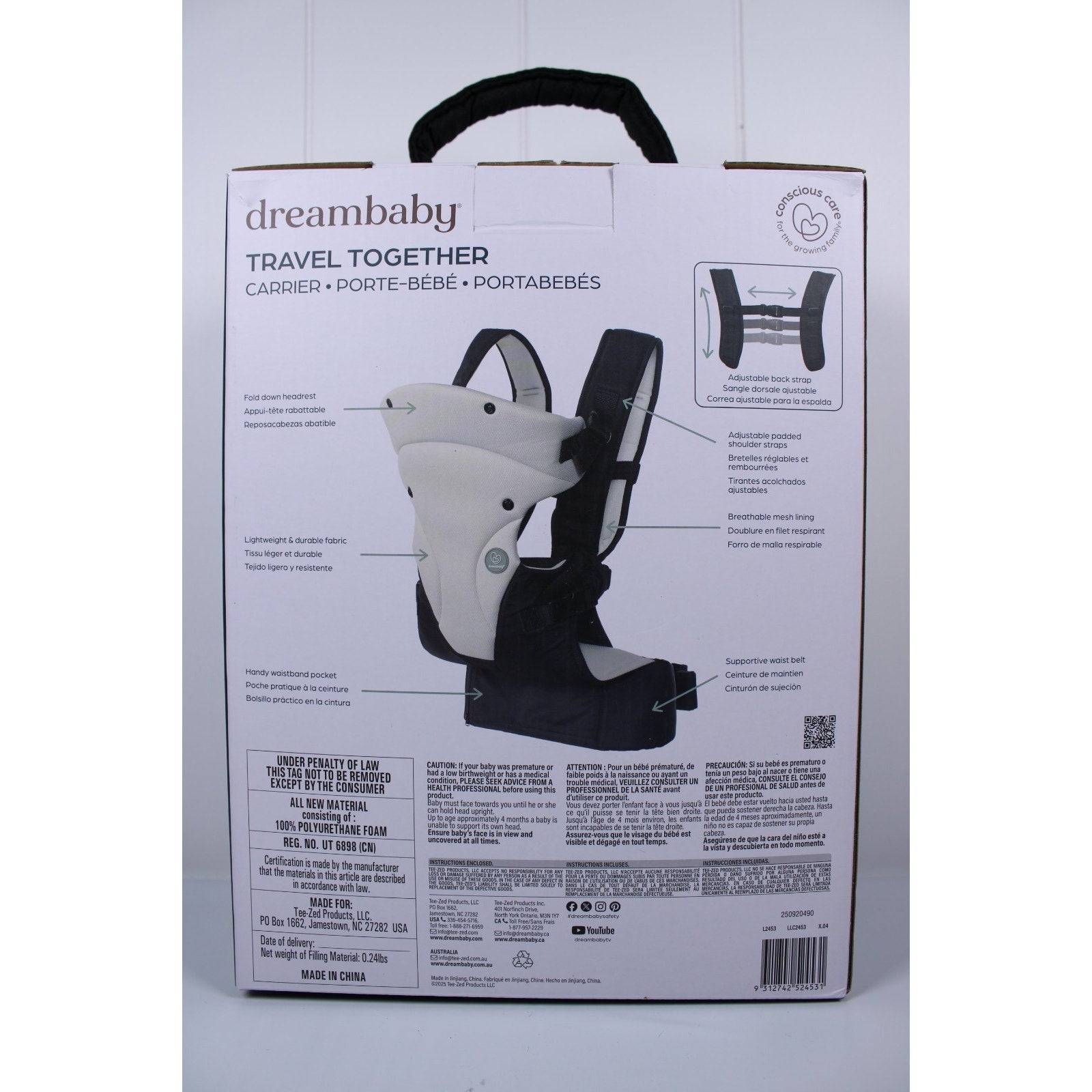 Dreambaby Travel Together Baby Carrier 3 Positions 8-33Lbs Infant 3-in 1