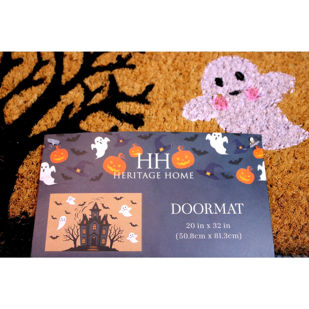 Heritage Home - Halloween Haunted House Coir Doormat Spooky Ghosts, Bats 20x32
