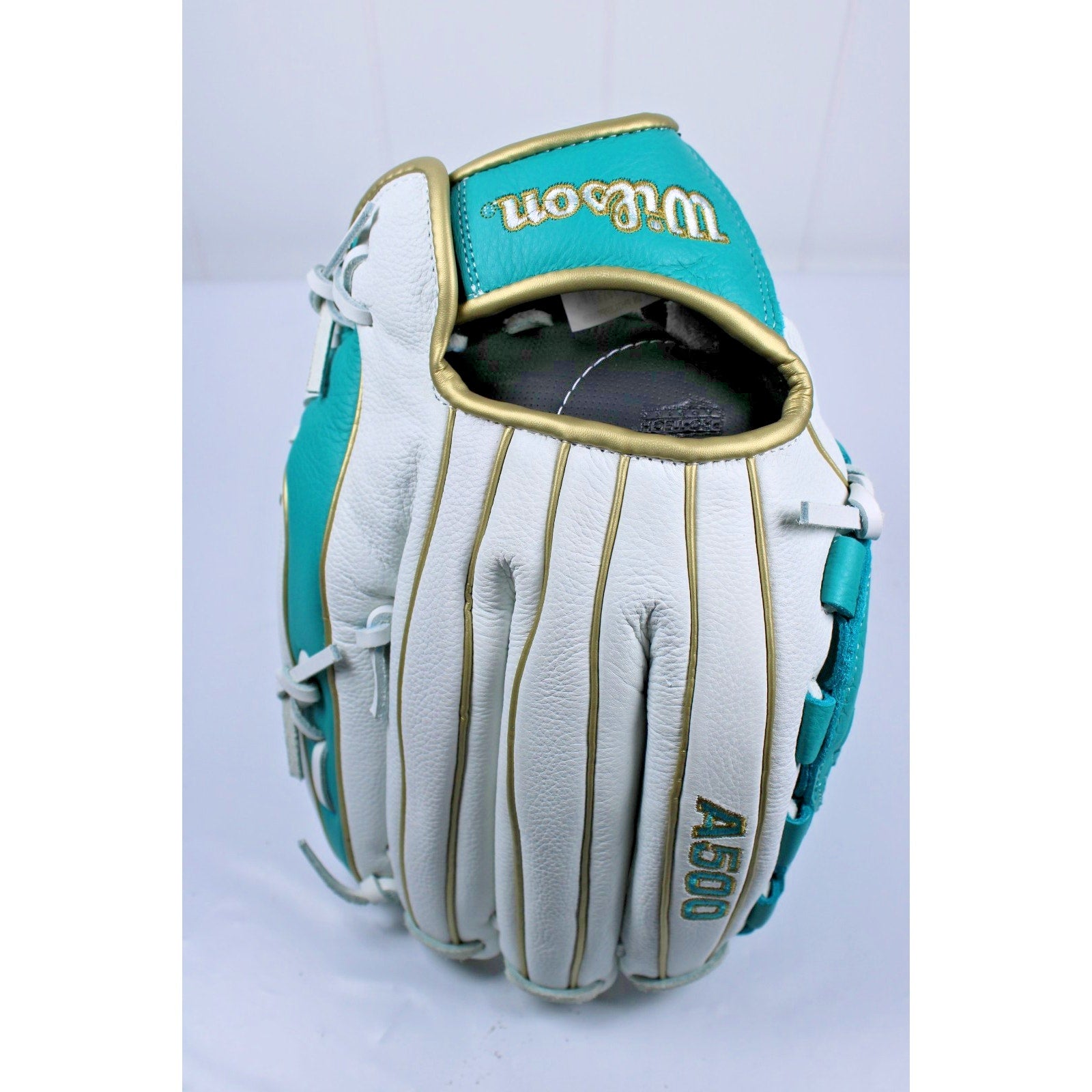 Wilson A500 Left Handed Throw 12.5” Baseball Glove White- Turquoise