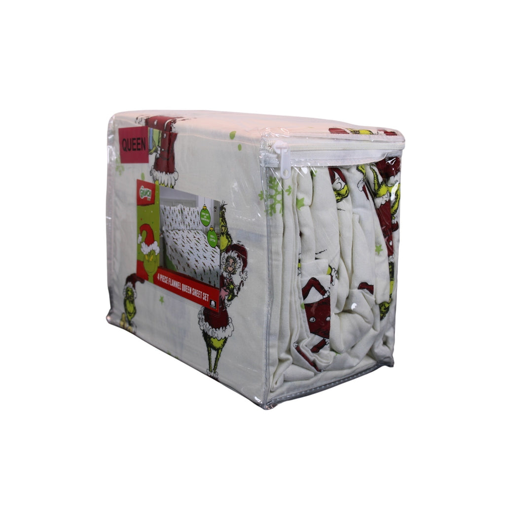 New Dr. Seuss Grinch 4 piece Queen Flannel Sheet Set - Holiday Fun