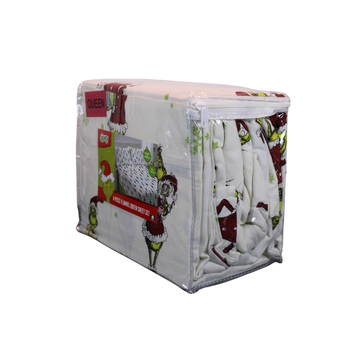 New Dr. Seuss Grinch 4 piece Queen Flannel Sheet Set - Holiday Fun