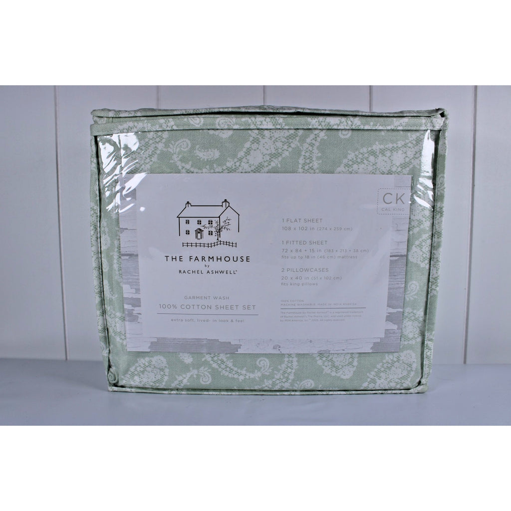 The Farmhouse Rachel Ashwell Floral Cal King Sheet Set Green