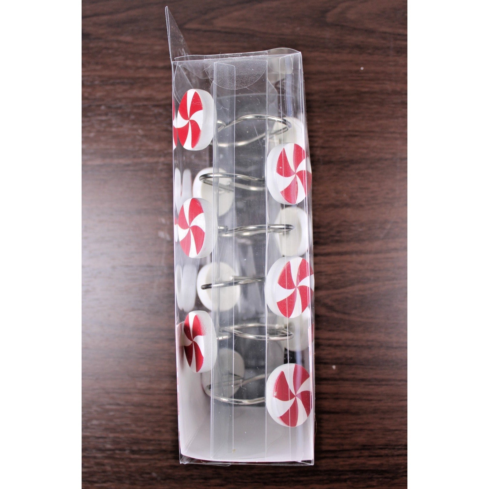 Set of 12 CHRISTMAS PEPPERMINT CANDY SHOWER CURTAIN HOOKS RINGS NIB