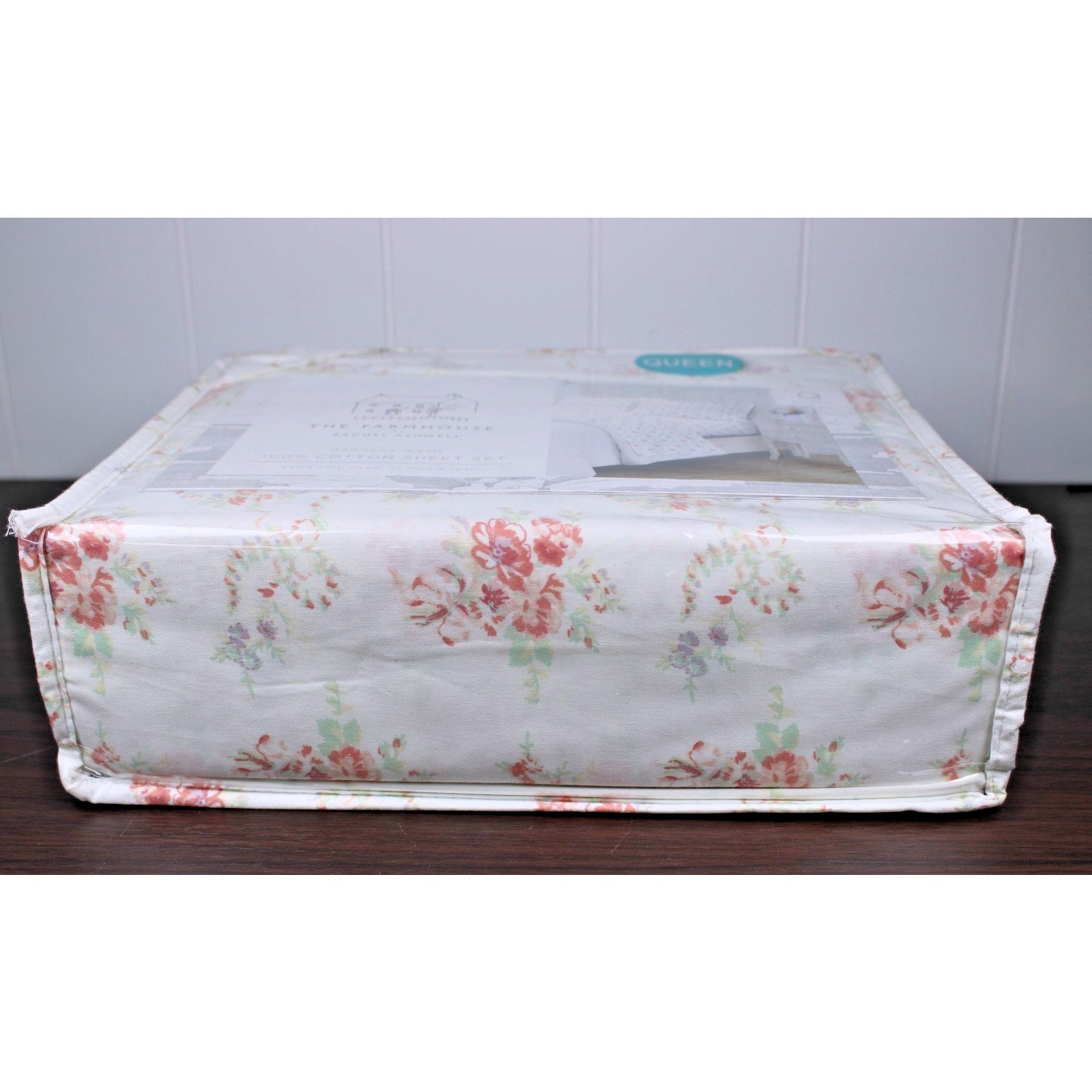The Farmhouse Rachel Ashwell 100% Cotton Coral & Mint Floral QUEEN Sheets NEW