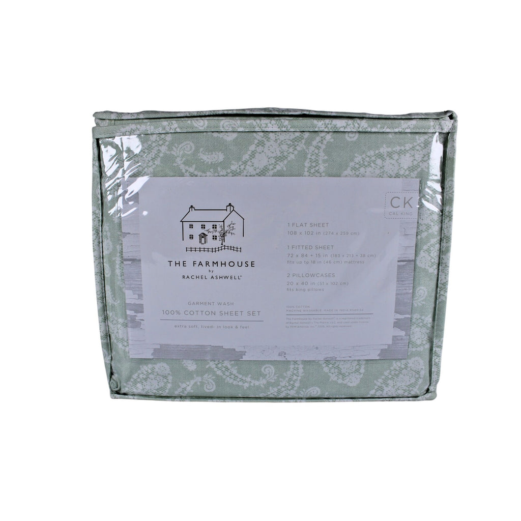 The Farmhouse Rachel Ashwell Floral Cal King Sheet Set Green