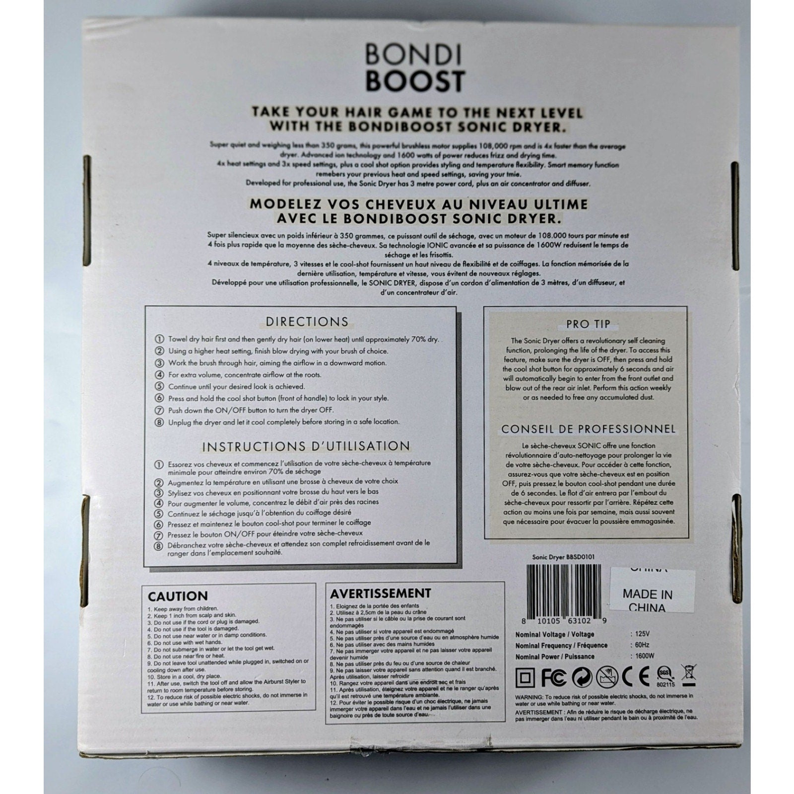 New, Sealed Box Bondiboost Sonic Hair Dryer Straight Wavy Curly Coily