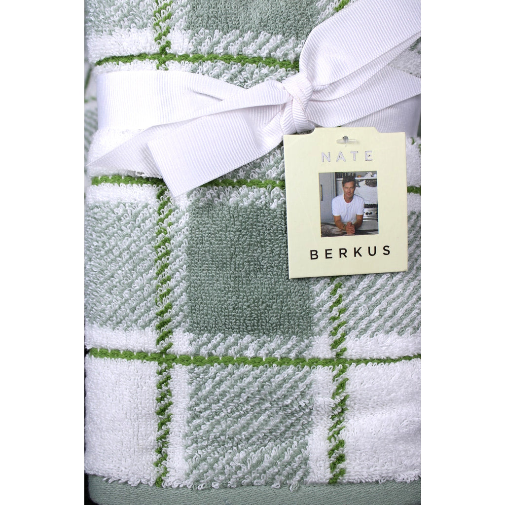 NATE BERKUS 8pc Bath Towel Set Green Plaid 100% Cotton Bath, Hand & Washcloths